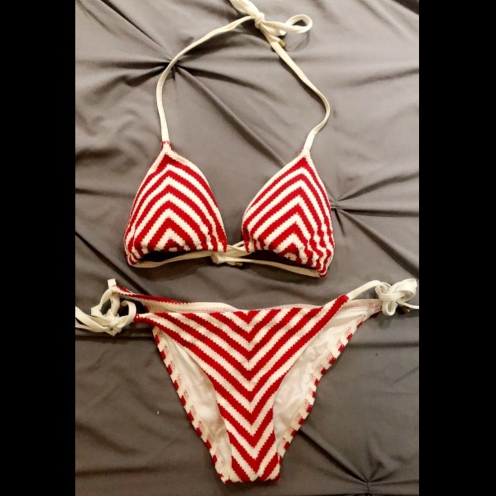 Vitamin A Red and White Striped Bikini